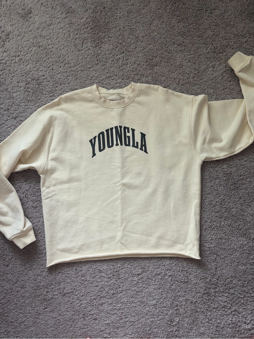 YoungLA Cream Pullover Sweatshirt with Black Logo